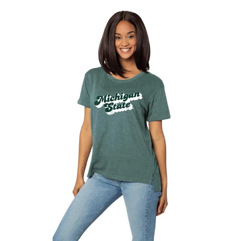 Women's Michigan State Crew Neck T-shirt Chenille Blend Fleece Blend Nylon Blend