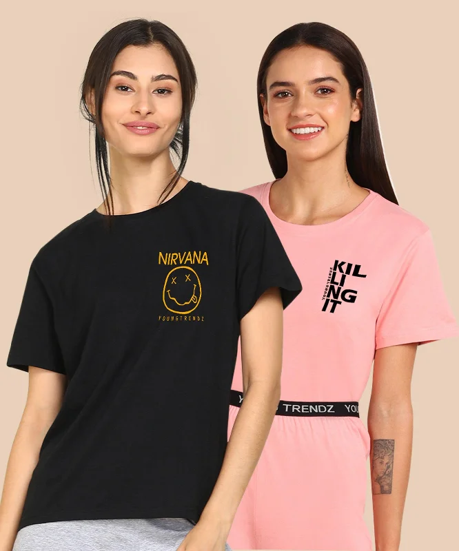 Womens Regular Fit  Combo Printed T Shirt Satin Blend Silk Blend Wool Blend