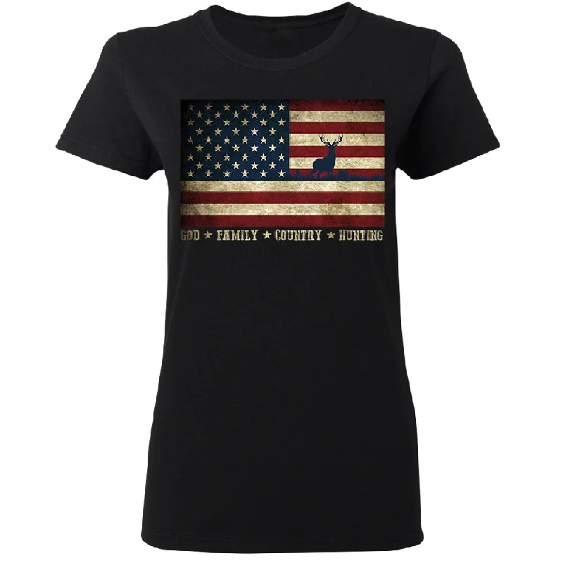 Zexpa Apparel™ God Family Country Hunting American Flag Women's T-Shirt Fitted T-Shirt Seamless Stretchy Zexpa Apparel™ God Family Country Hunting American Flag Women's T-Shirt Fitted T-Shirt Seamless Stretchy