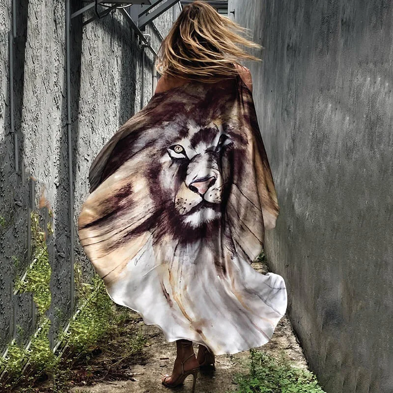 Lion Head Beach Bat Sleeve Dress