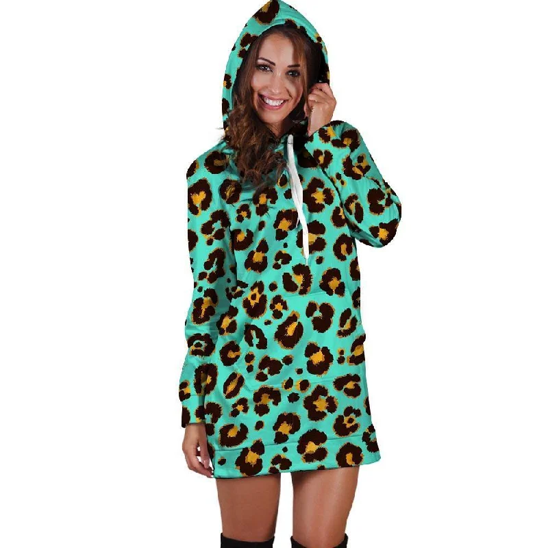 Teal Cheetah Hoodie Dress