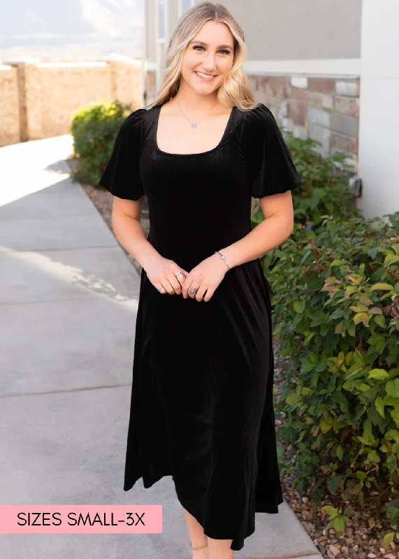 Alexa Black Velvet Dress