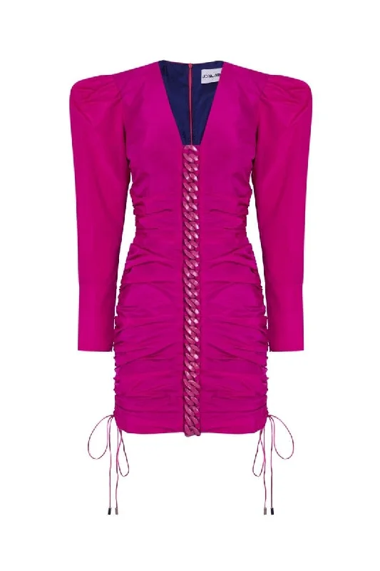 FUCHSIA GATHERING DRESS WITH CHAIN