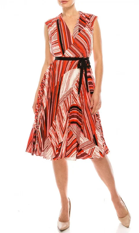 Gabby Skye - 91207MGSC Cap Sleeve Stripe Print A-Line Dress
