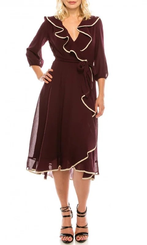 Gabby Skye - Quarter Sleeve Ruffle-Trimmed Chiffon Dress 57181MGSC