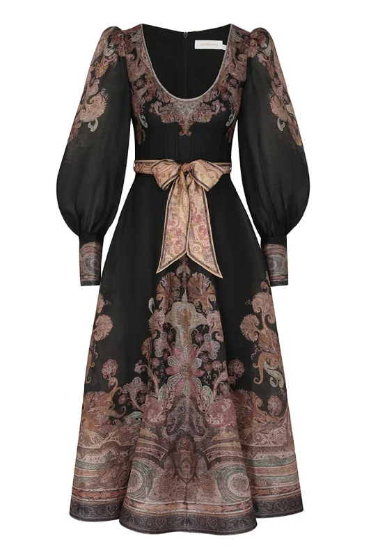 Illustration Structured Dress | Black Paisley