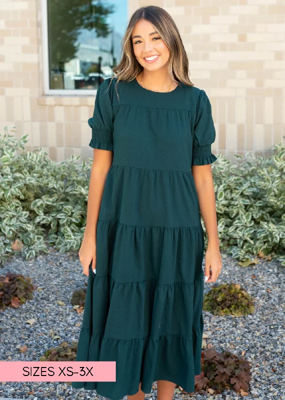 Janessa Tiered Dark Green Dress