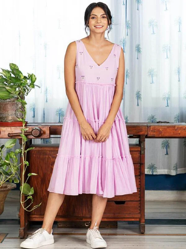 Lilac Mulmul Tiered Rose Repose Dress