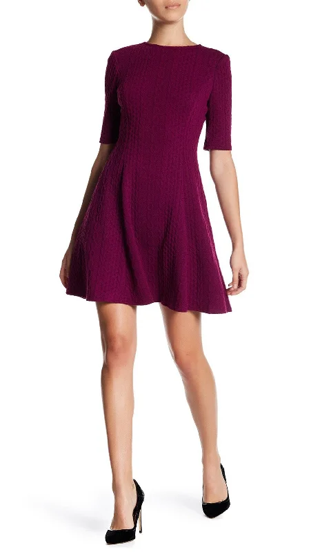London Times - T3002MSC Elbow Sleeve Cable Stripe Knit Dress