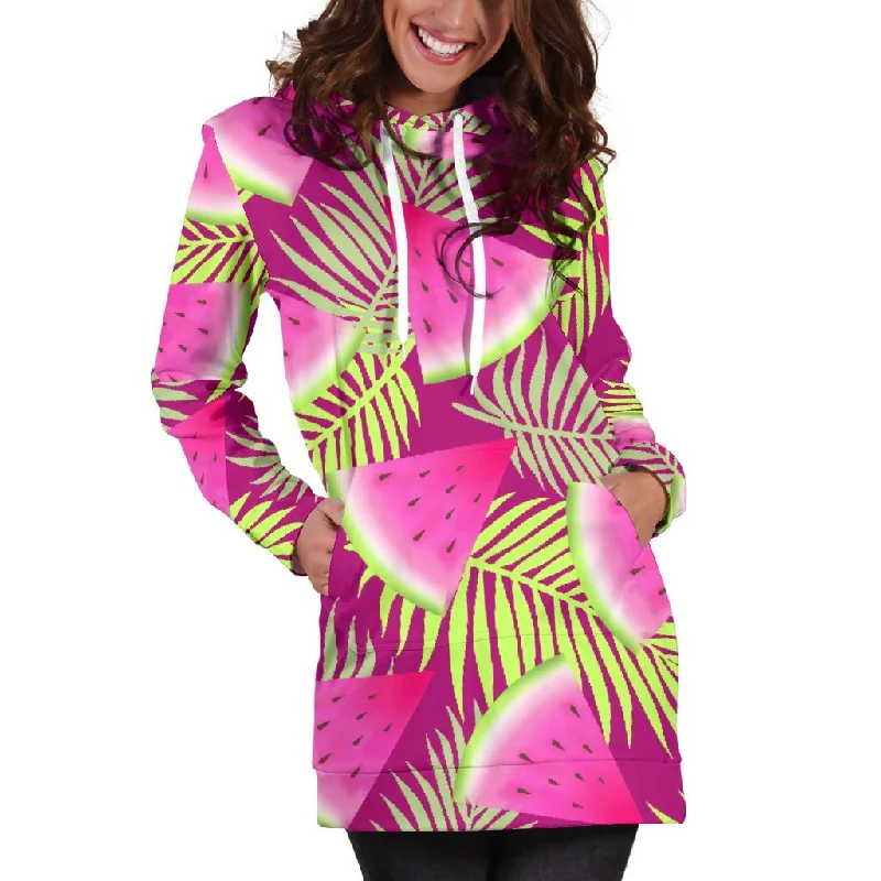 Purple Tropical Watermelon Pattern Print Pullover Hoodie Dress