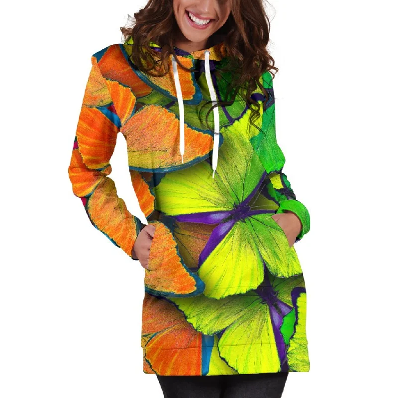 Rainbow Butterfly Pattern Print Pullover Hoodie Dress