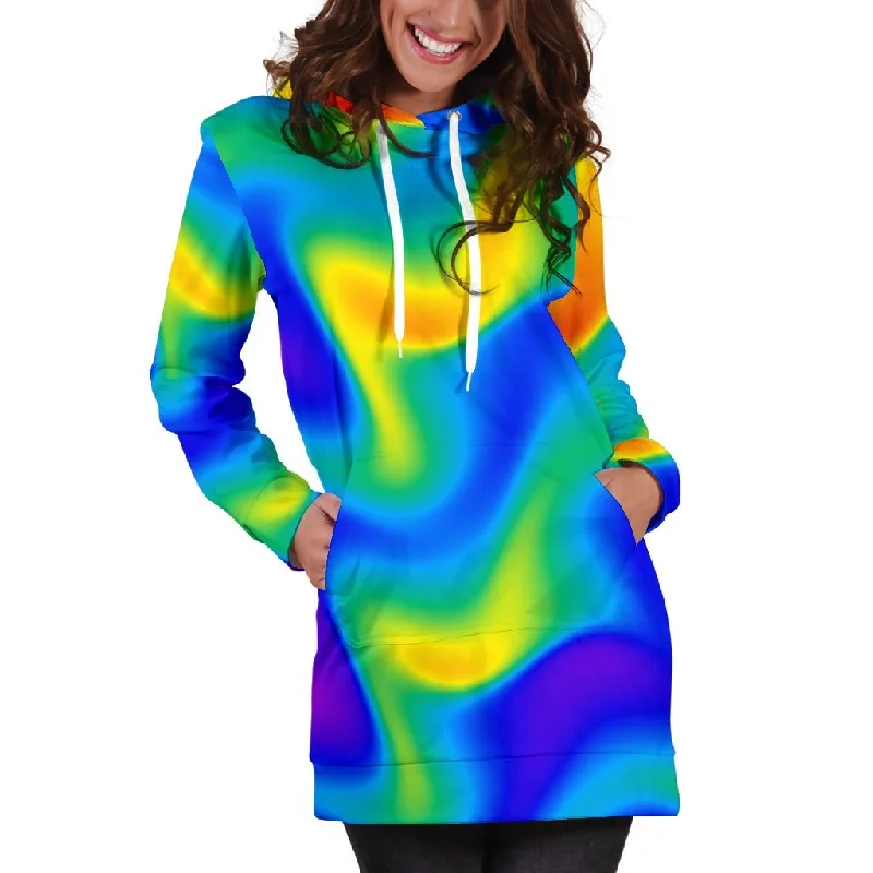 Rainbow Psychedelic Trippy Print Pullover Hoodie Dress