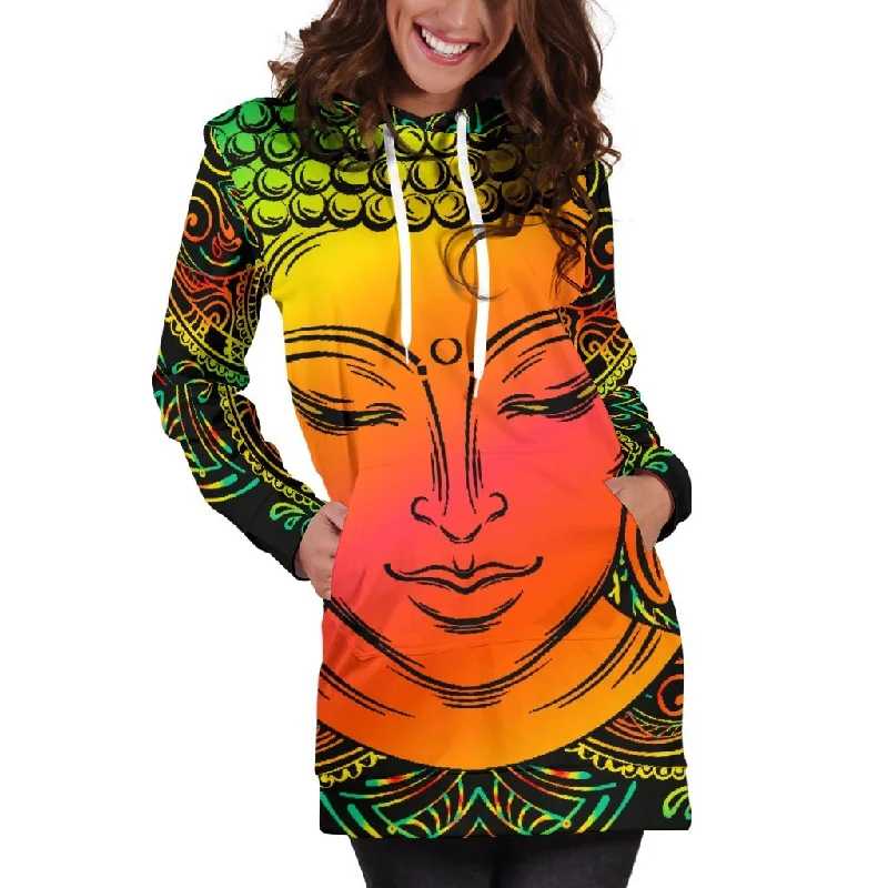 Reggae Buddha Print Pullover Hoodie Dress