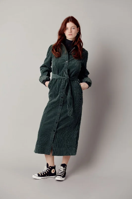 Reina Cotton Cord Dress Soft Ivy
