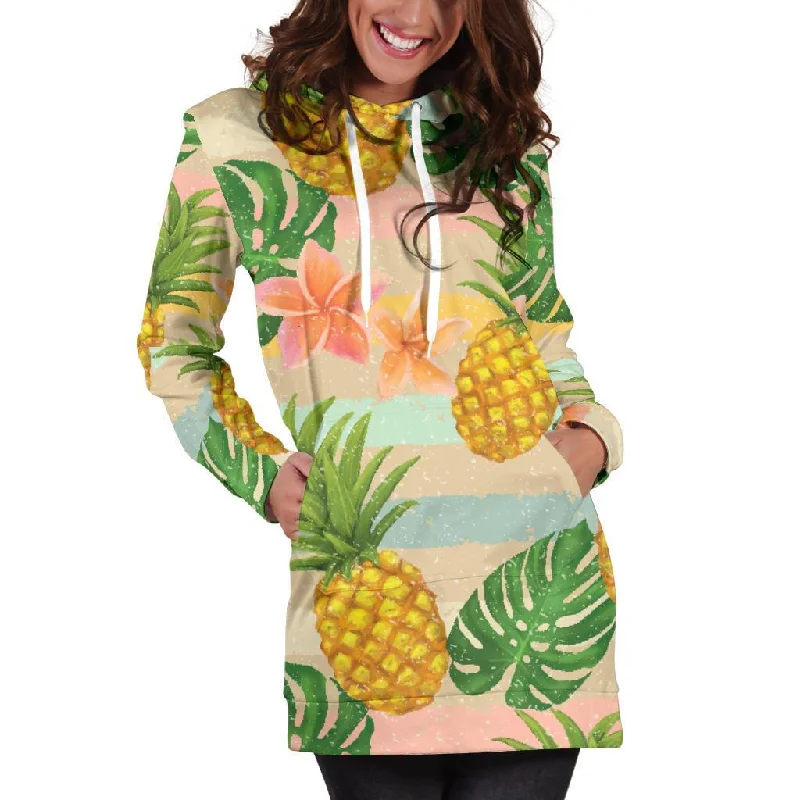Sand Beach Pineapple Pattern Print Pullover Hoodie Dress