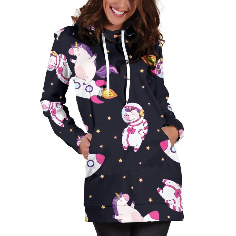 Space Astronaut Unicorn Pattern Print Pullover Hoodie Dress