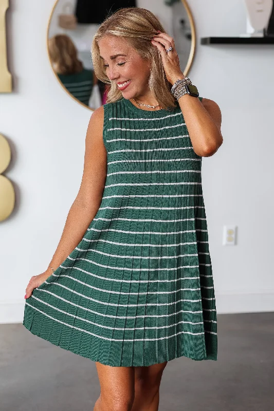 Striped A Line Dress - Pine