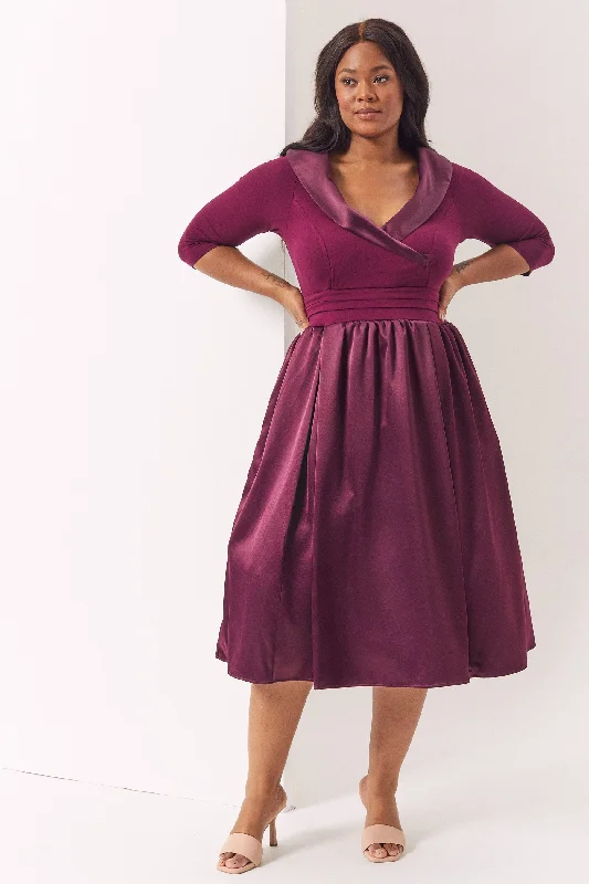 The Olivia Plum Satin Tuxedo Prom Dress