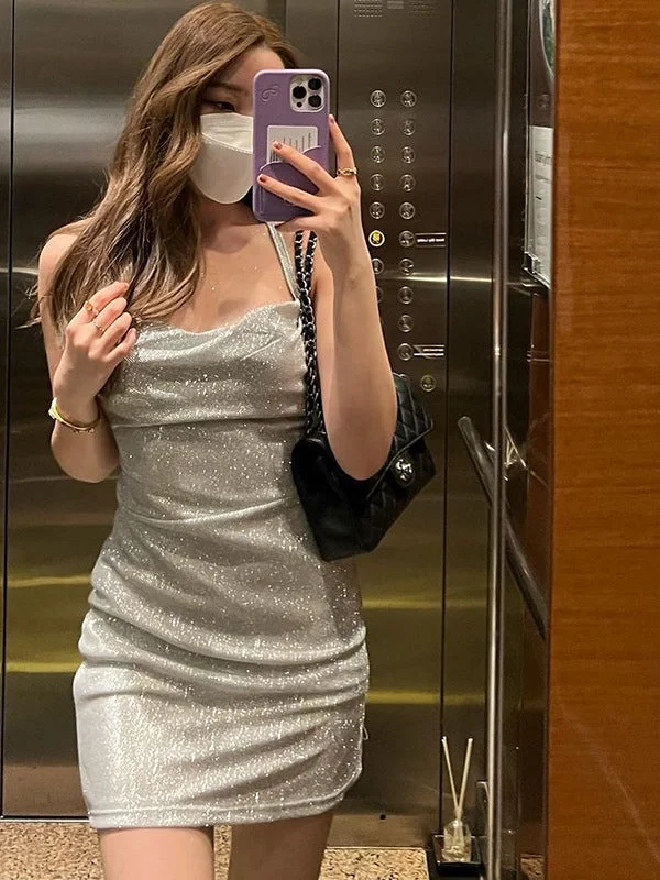 Purple Spaghetti Strap Backless Mini Dress Trendy Wraparound Mini Dress