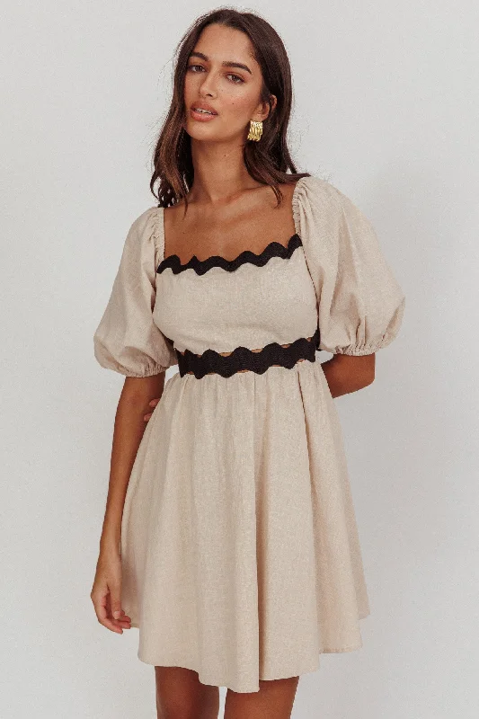 Akali Puff Sleeve A-line Mini Dress Oat Classic Black Mini Dress