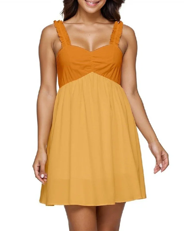 Ame Color Block Babydoll Chiffon Mini Dress Stylish Ruffle Mini Dress