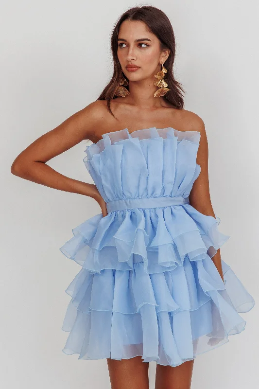 Bon Bon Tiered Chiffon Mini Dress Baby Blue Comfortable Fit-and-Flare Mini Dress