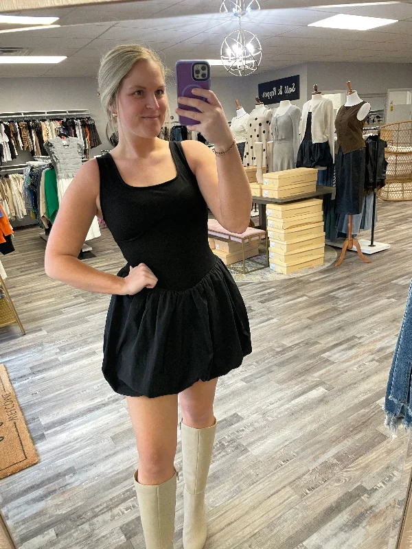 Bubble Hem Mini Dress - Black Trendy Mesh Mini Dress