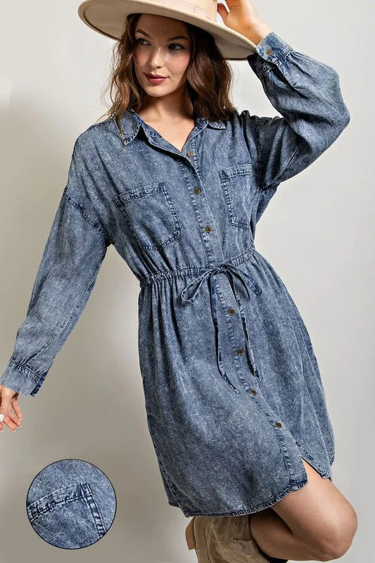 Button Down Drawstring Mini Dress Chic Tropical Mini Dress