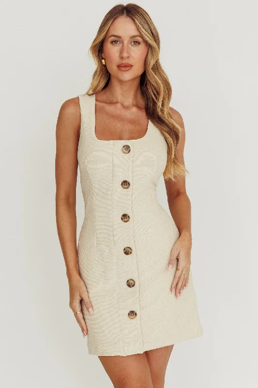 Celina Buttoned Knit Mini Dress Oat Cozy Jersey Mini Dress