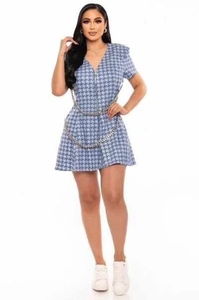 Chain-belt Mini Dress Classic Striped Mini Dress