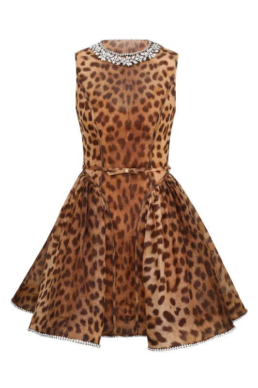 Crush Panelled Mini Dress | Leopard Fashionable Off-Shoulder Mini Dress