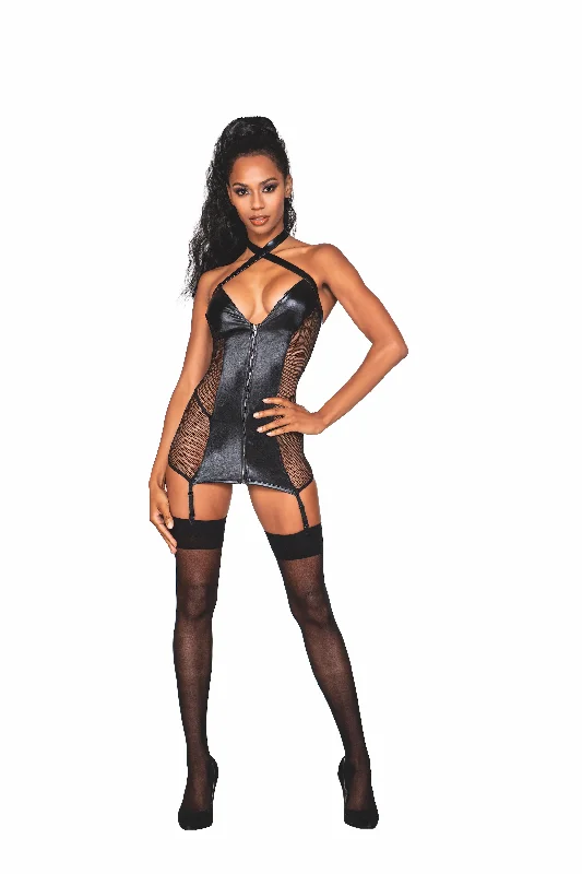DG12447 Sexy Dreamgirl Criss-Cross Front Fishnet Mini Dress Stylish Summer Mini Dress