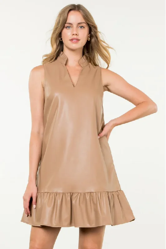 Elizabeth Vegan Leather Mini Dress Classic Black Mini Dress