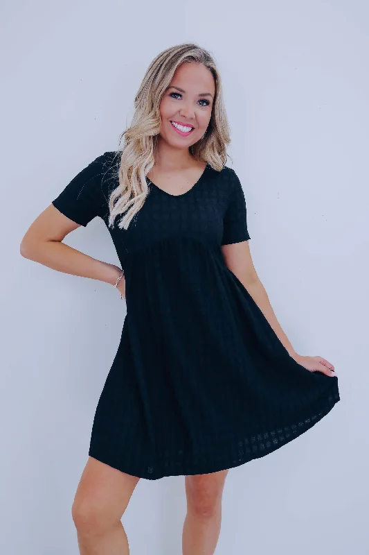 Emery Empire Waist Mini Dress - Black Cozy Ribbed Mini Dress
