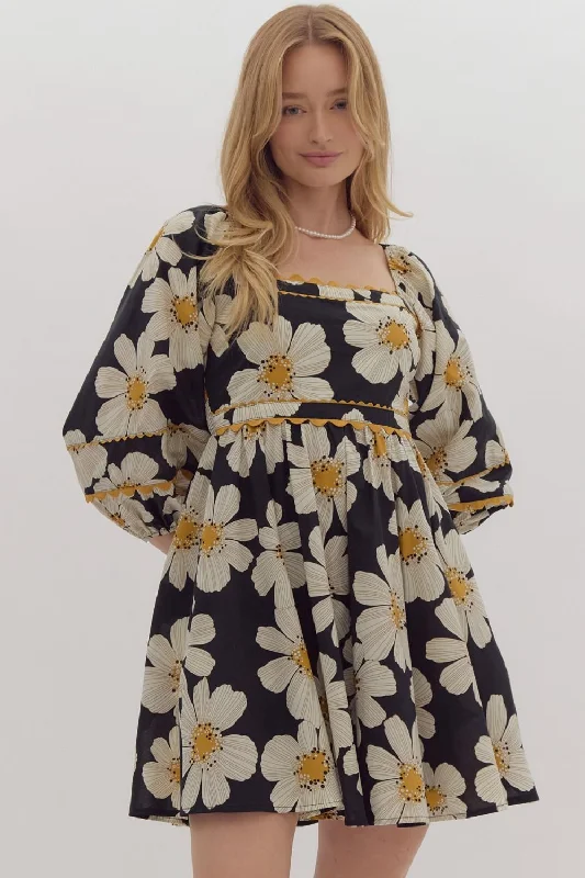 Floral Babydoll Mini Dress Stylish Spaghetti Strap Mini Dress