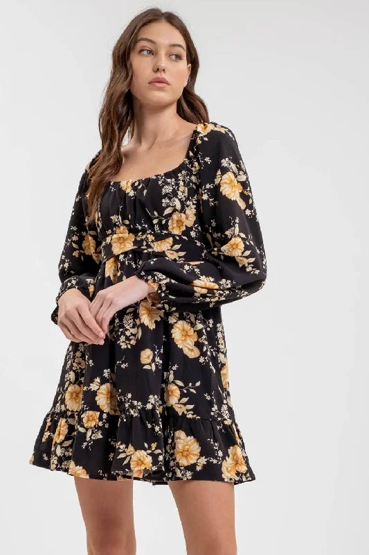 Floral Long Sleeve Mini Dress Trendy Floral Mini Dress