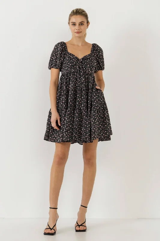 English Factory - Floral Mini Dress Cozy Cowl Neck Mini Dress
