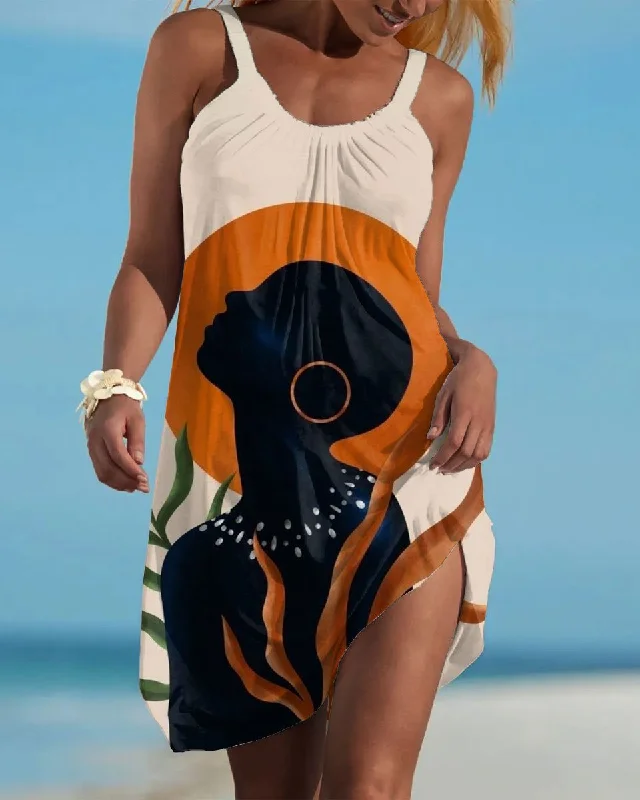 Full moon bald black woman Sleeveless Mini Dress Classic Black Mini Dress