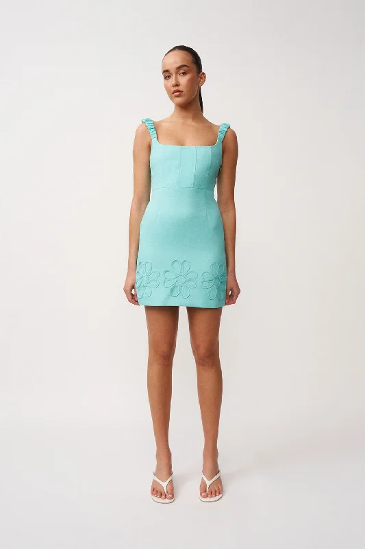 Giovanna Pipe Mini Dress - Aqua Fashionable Off-Shoulder Mini Dress