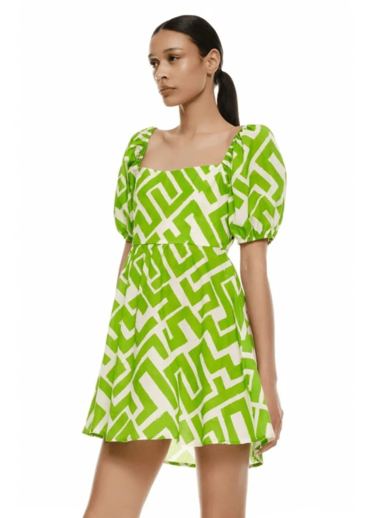 GREEN GEOMETRIC MINI DRESS Fashionable Party Mini Dress