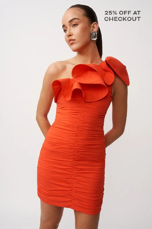 Jackie Asymmetric Mini Dress - Red Stylish Ribbed Mini Dress