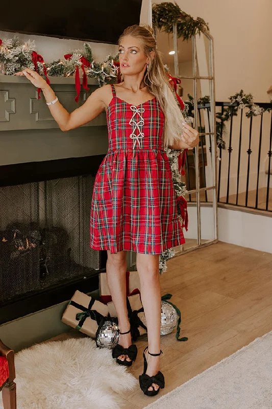 Kiss Under The Mistletoe Plaid Mini Dress Trendy Cut-Out Mini Dress