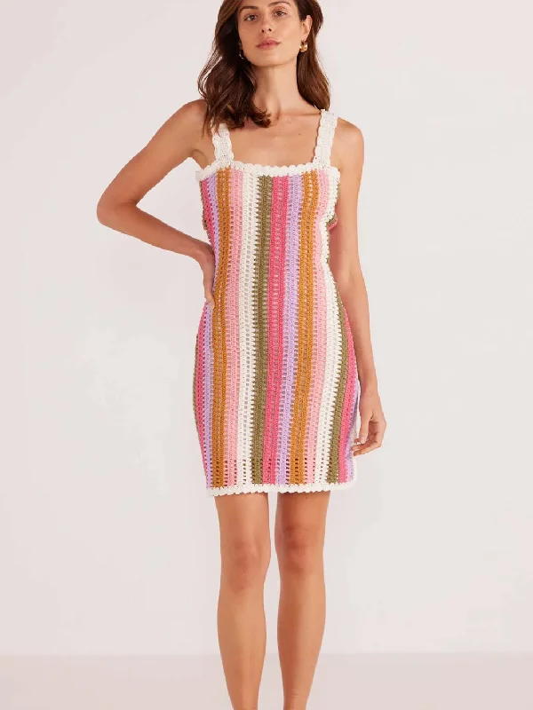 Lito Stripe Crochet Mini Dress MG2403861 Stylish Short Sleeve Mini Dress