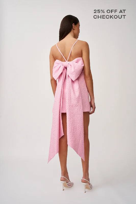 Marilyn Bow Back Mini Dress - Pink Classic Black Mini Dress