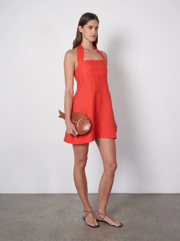 Messina Organic Linen Halter Mini Dress Stylish Button-Down Mini Dress