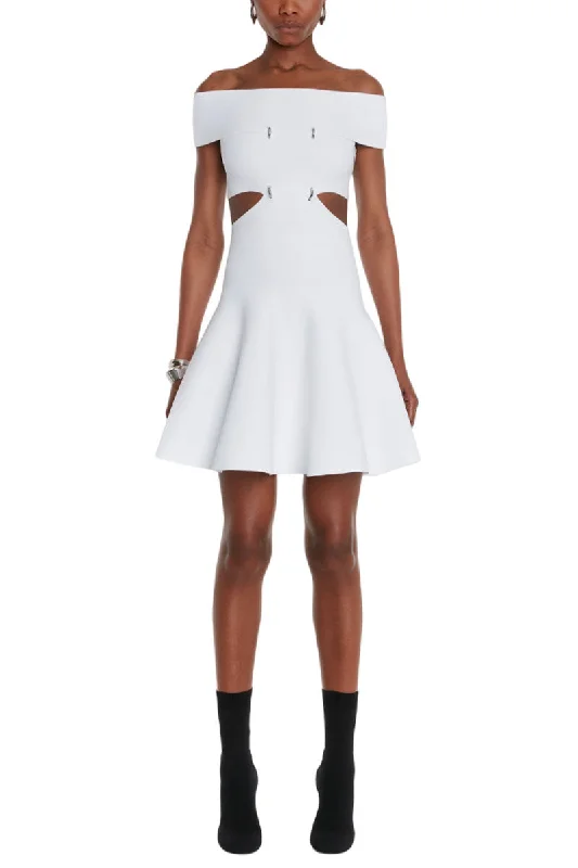 Off-The-Shoulder Slashed Mini Dress Stylish Button-Down Mini Dress
