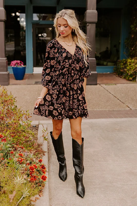 Paris Nights Floral Velvet Mini Dress Elegant Tulle Mini Dress