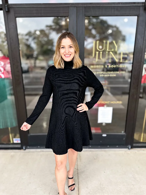 Black Mock Neck Sweater Mini Dress Elegant Lace Mini Dress