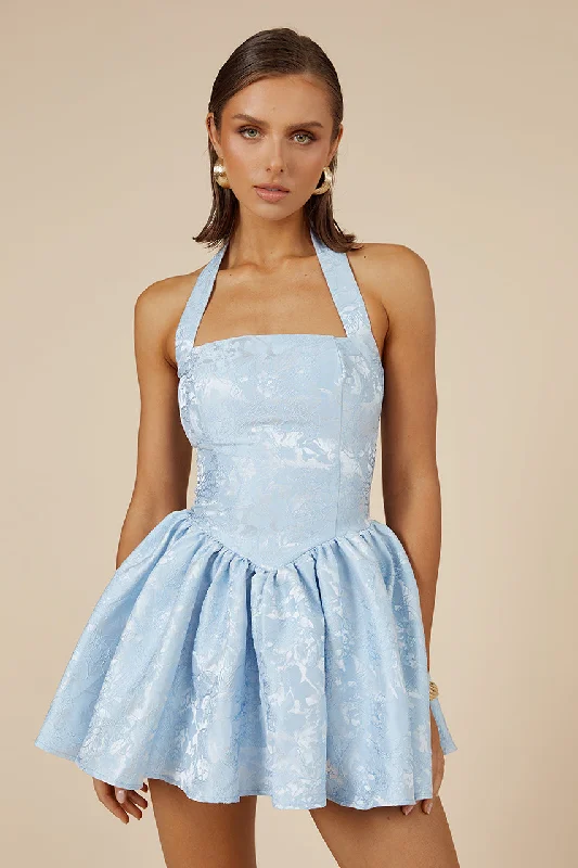 SABINE MINI DRESS - ICE BLUE Fashionable Polka Dot Mini Dress