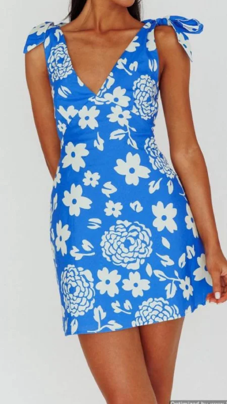 Santorini BlueWhite Mini Dress Fashionable A-Line Mini Dress